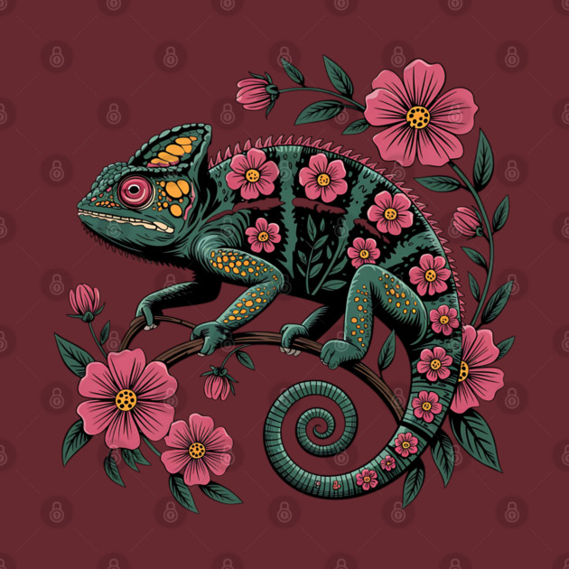 Botanical Chameleon Nature Illustration by BirdsnStuff