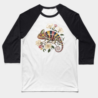 Botanical Chameleon Nature Illustration 2 Baseball T-Shirt