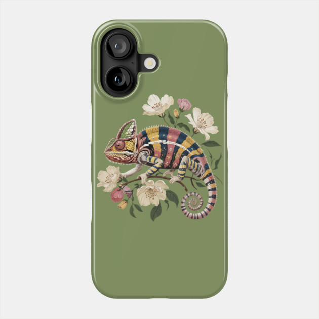 Botanical Chameleon Nature Illustration 2 Phone Case by BirdsnStuff