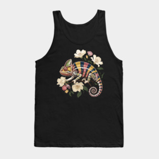 Botanical Chameleon Nature Illustration 2 Tank Top