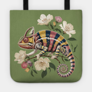 Botanical Chameleon Nature Illustration 2 Tote