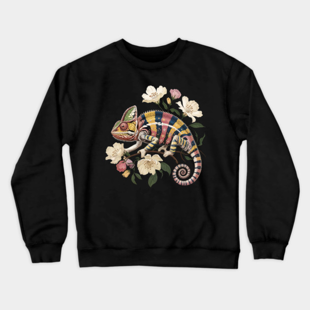 Botanical Chameleon Nature Illustration 2 Crewneck Sweatshirt by BirdsnStuff