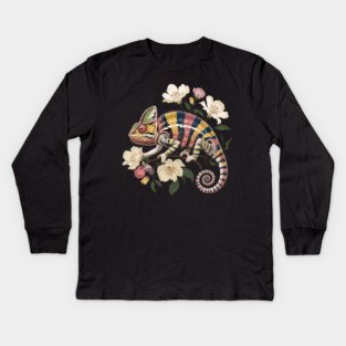 Botanical Chameleon Nature Illustration 2 Kids Long Sleeve T-Shirt