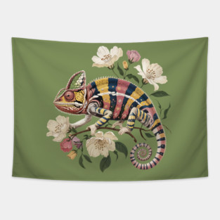 Botanical Chameleon Nature Illustration 2 Tapestry