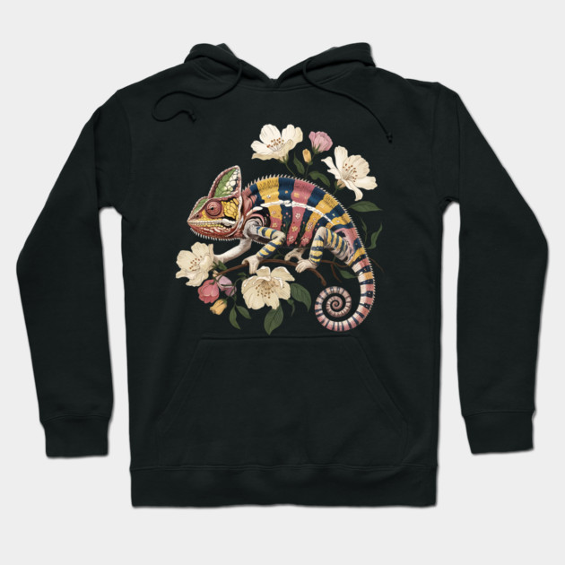 Botanical Chameleon Nature Illustration 2 Hoodie by BirdsnStuff