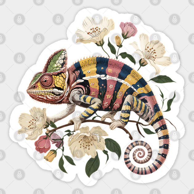 Botanical Chameleon Nature Illustration 2 Sticker by BirdsnStuff