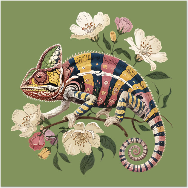 Botanical Chameleon Nature Illustration 2 Wall Art by BirdsnStuff