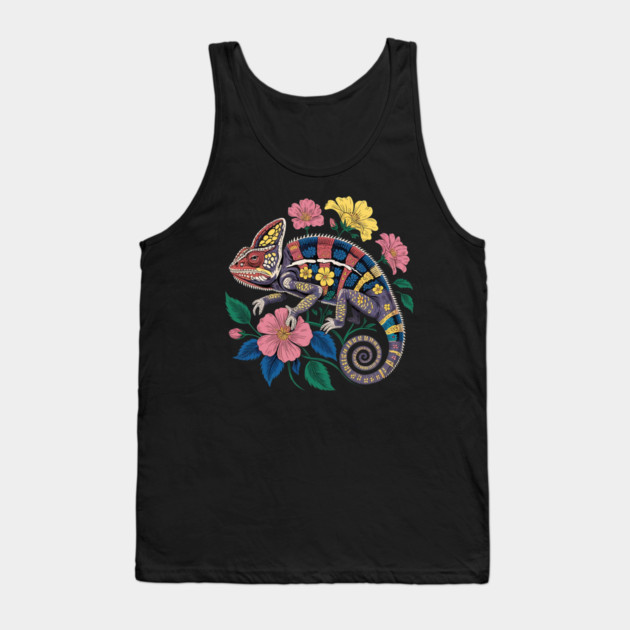 Botanical Chameleon Nature Illustration 3 Tank Top by BirdsnStuff