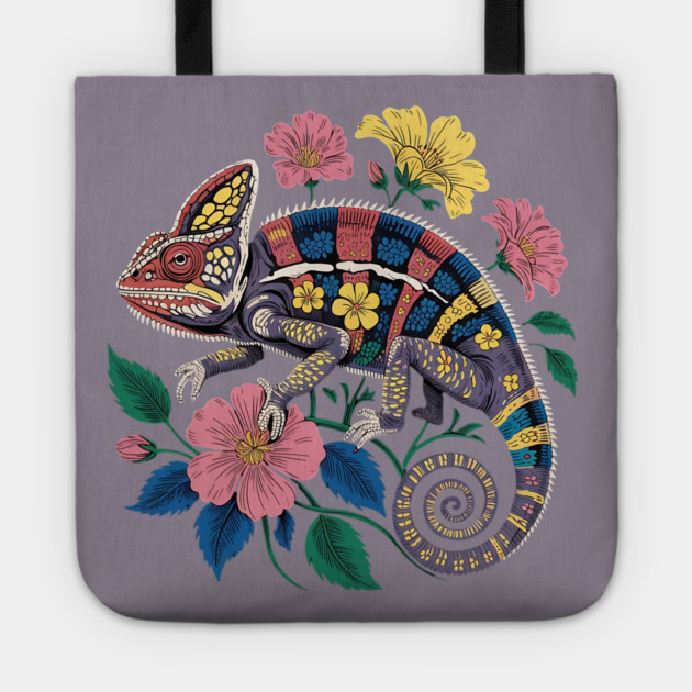 Botanical Chameleon Nature Illustration 3 Tote by BirdsnStuff