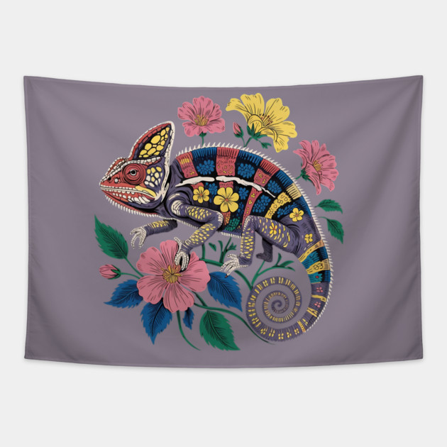 Botanical Chameleon Nature Illustration 3 Tapestry by BirdsnStuff