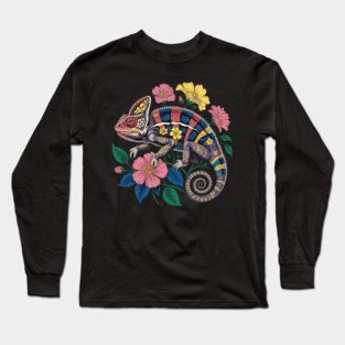 Botanical Chameleon Nature Illustration 3 Long Sleeve T-Shirt