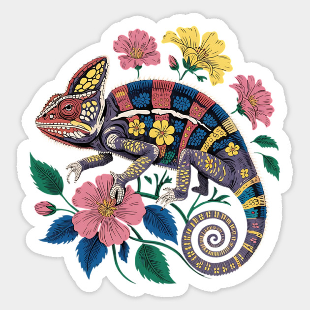 Botanical Chameleon Nature Illustration 3 Magnet by BirdsnStuff