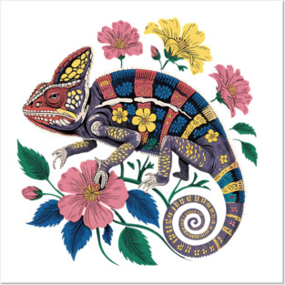 Botanical Chameleon Nature Illustration 3 Posters and Art