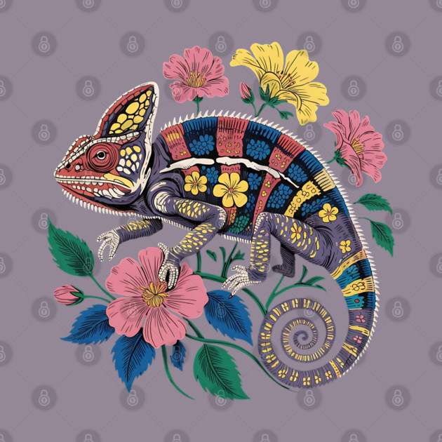 Botanical Chameleon Nature Illustration 3 by BirdsnStuff