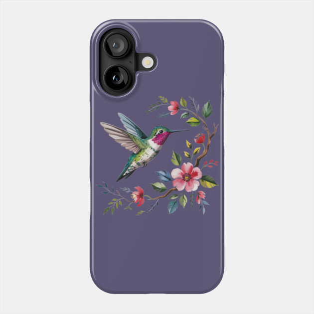 Botanical Ruby -Throated Hummingbird Nature Motif Phone Case by BirdsnStuff