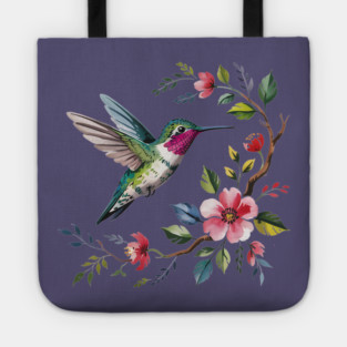 Botanical Ruby -Throated Hummingbird Nature Motif Tote