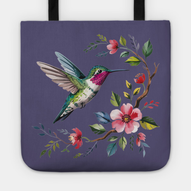 Botanical Ruby -Throated Hummingbird Nature Motif Tote by BirdsnStuff