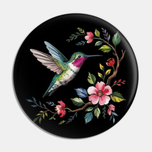 Botanical Ruby -Throated Hummingbird Nature Motif Pin