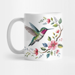 Botanical Ruby -Throated Hummingbird Nature Motif Mug