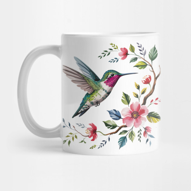 Botanical Ruby -Throated Hummingbird Nature Motif by BirdsnStuff