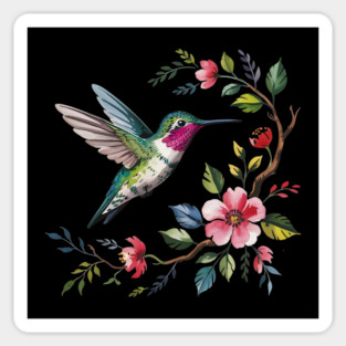 Botanical Ruby -Throated Hummingbird Nature Motif Sticker