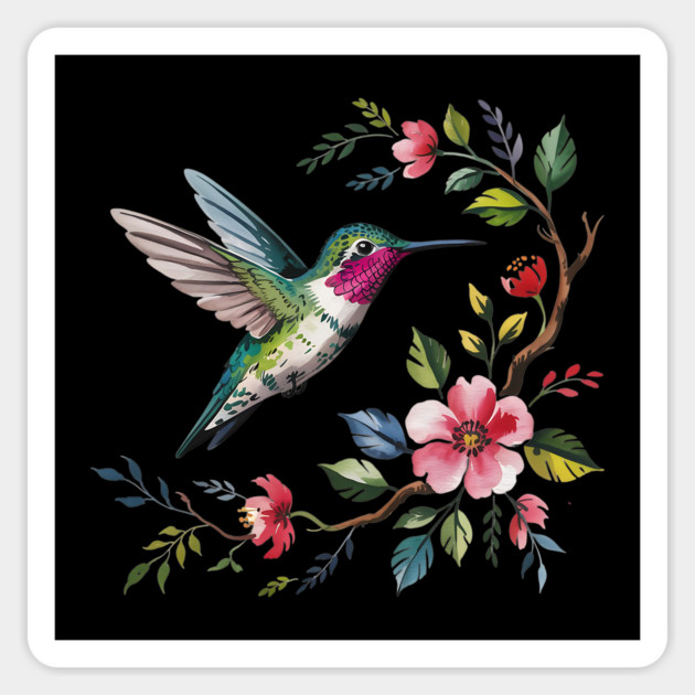 Botanical Ruby -Throated Hummingbird Nature Motif Magnet by BirdsnStuff