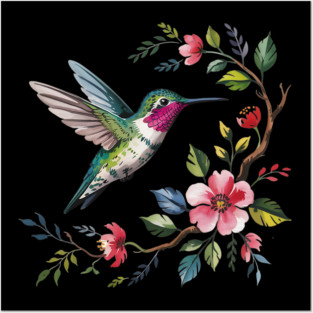 Botanical Ruby -Throated Hummingbird Nature Motif Posters and Art