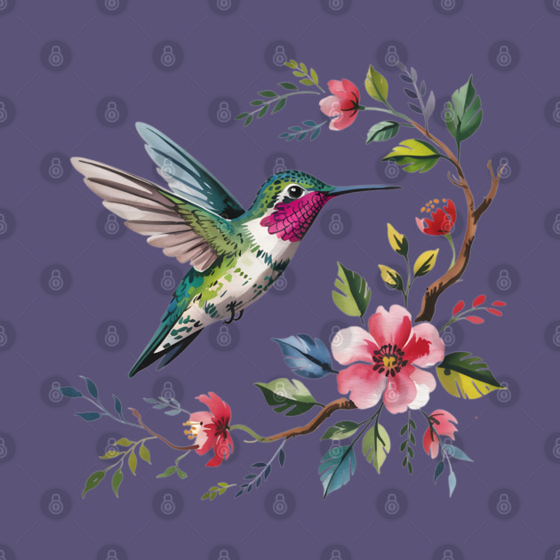 Botanical Ruby -Throated Hummingbird Nature Motif by BirdsnStuff