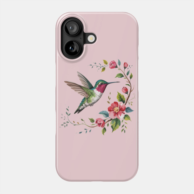 Botanical Ruby-Throated Hummingbird Illustration 2 Phone Case by BirdsnStuff