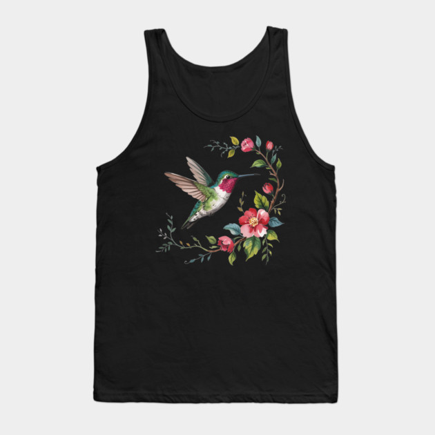 Botanical Ruby-Throated Hummingbird Illustration 2 Tank Top by BirdsnStuff
