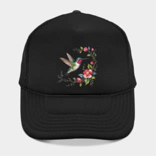 Botanical Ruby-Throated Hummingbird Illustration 2 Hat