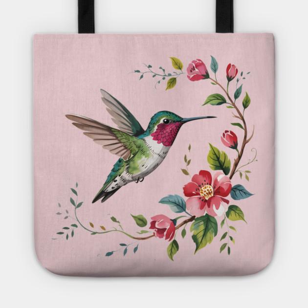 Botanical Ruby-Throated Hummingbird Illustration 2 Tote by BirdsnStuff