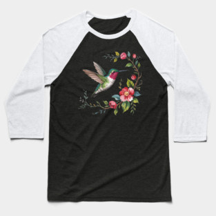 Botanical Ruby-Throated Hummingbird Illustration 2 Baseball T-Shirt