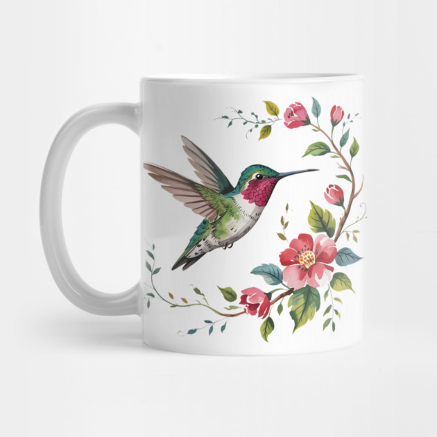 Botanical Ruby-Throated Hummingbird Illustration 2 by BirdsnStuff