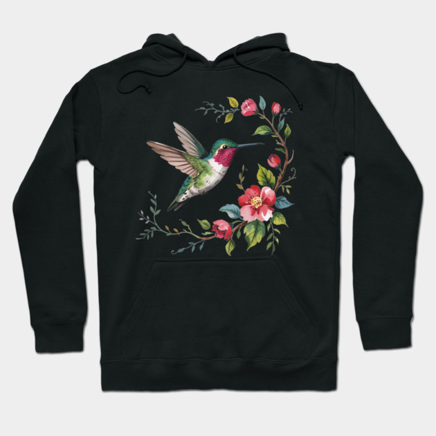 Botanical Ruby-Throated Hummingbird Illustration 2 Hoodie by BirdsnStuff