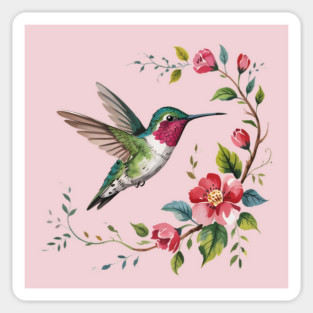 Botanical Ruby-Throated Hummingbird Illustration 2 Sticker