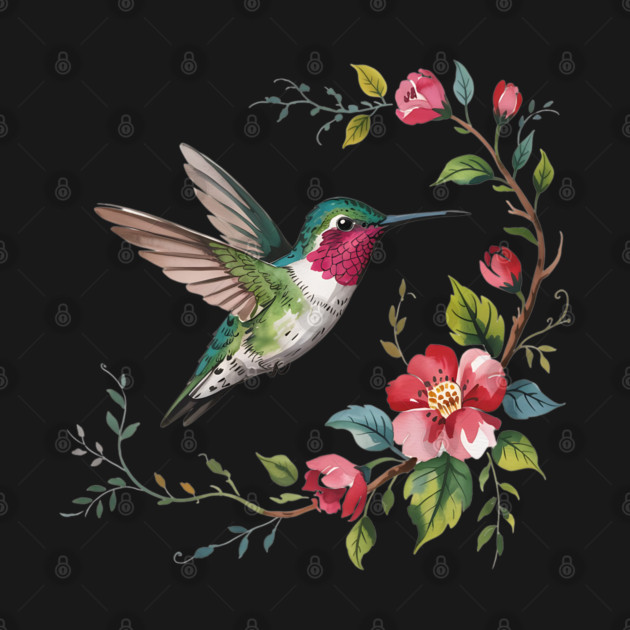 Botanical Ruby-Throated Hummingbird Illustration 2 by BirdsnStuff