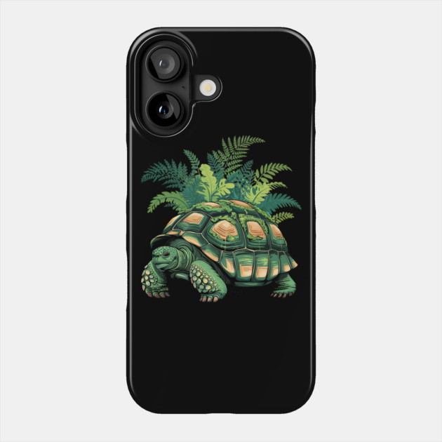 Giant Tropical Forest Tortoise with Lush Green Ferns Phone Case by BirdsnStuff