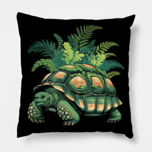 Giant Tropical Forest Tortoise with Lush Green Ferns Pillow