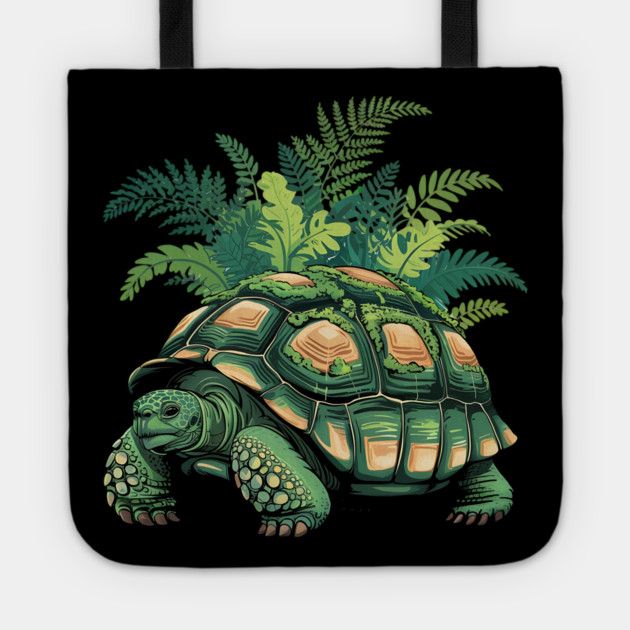 Giant Tropical Forest Tortoise with Lush Green Ferns Tote by BirdsnStuff