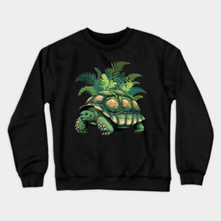 Giant Tropical Forest Tortoise with Lush Green Ferns Crewneck Sweatshirt