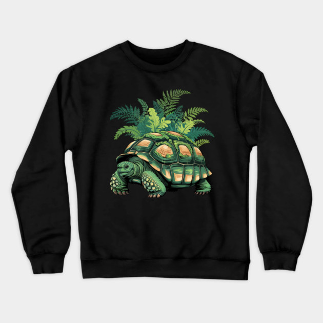 Giant Tropical Forest Tortoise with Lush Green Ferns Crewneck Sweatshirt by BirdsnStuff