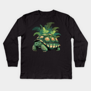Giant Tropical Forest Tortoise with Lush Green Ferns Kids Long Sleeve T-Shirt