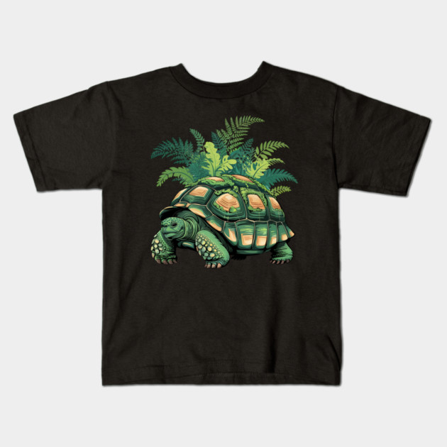 Giant Tropical Forest Tortoise with Lush Green Ferns Kids T-Shirt by BirdsnStuff