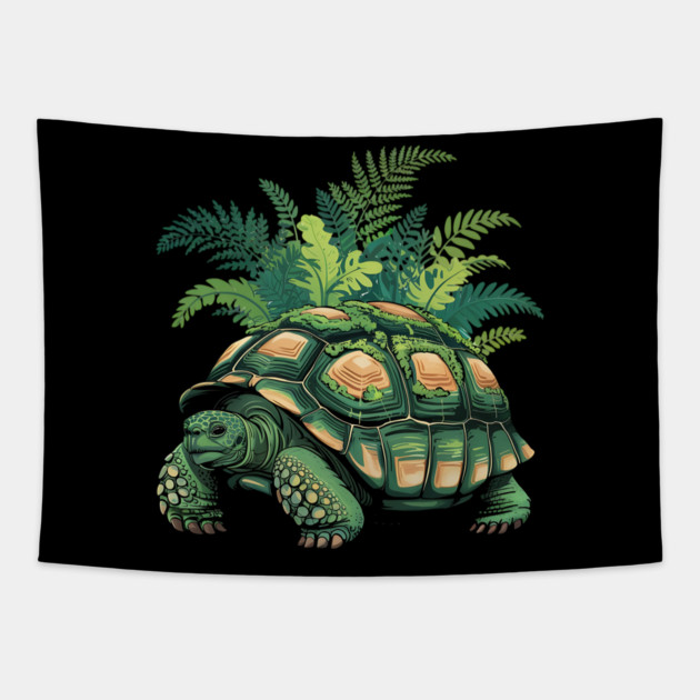 Giant Tropical Forest Tortoise with Lush Green Ferns Tapestry by BirdsnStuff