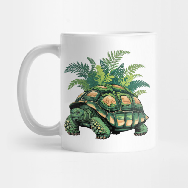 Giant Tropical Forest Tortoise with Lush Green Ferns by BirdsnStuff