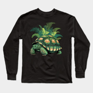 Giant Tropical Forest Tortoise with Lush Green Ferns Long Sleeve T-Shirt