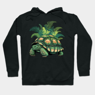 Giant Tropical Forest Tortoise with Lush Green Ferns Hoodie