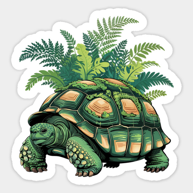 Giant Tropical Forest Tortoise with Lush Green Ferns Magnet by BirdsnStuff