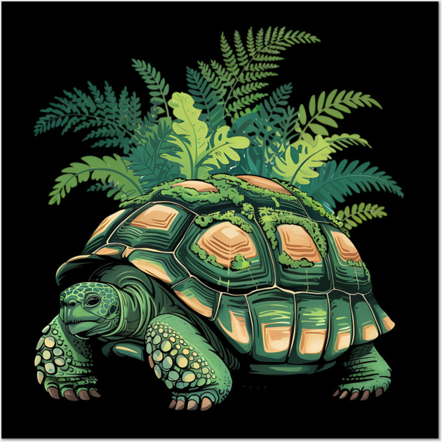 Giant Tropical Forest Tortoise with Lush Green Ferns Wall Art by BirdsnStuff